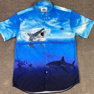 RSVLTS Shark Week Shirt Men's XL Button Down Up Discovery Channel All Over Print